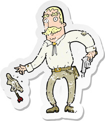 retro distressed sticker of a cartoon wild west cowboy