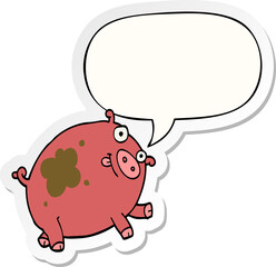 cartoon pig with speech bubble sticker