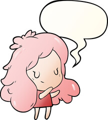 cute cartoon girl with speech bubble in smooth gradient style