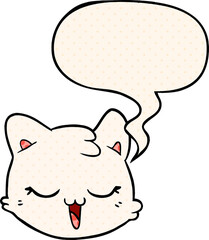 cartoon cat face with speech bubble in comic book style