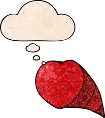 cartoon love heart symbol with thought bubble in grunge texture style