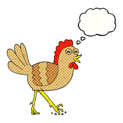 freehand drawn thought bubble cartoon chicken