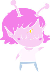 flat color style cartoon alien girl