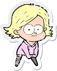 distressed sticker of a happy cartoon girl