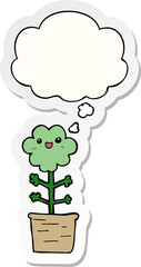 cartoon flower with thought bubble as a printed sticker