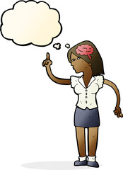 cartoon woman with clever idea with thought bubble
