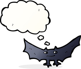 cartoon spooky vampire bat with thought bubble