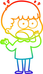rainbow gradient line drawing of a cartoon shocked man gasping