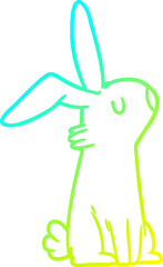 cold gradient line drawing of a cartoon rabbit