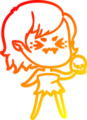 warm gradient line drawing of a annoyed cartoon vampire girl