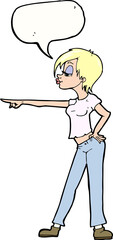 cartoon woman pointing with speech bubble
