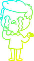cold gradient line drawing of a cartoon man crying