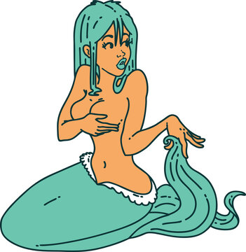 iconic tattoo style image  of a mermaid