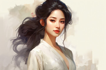 Fototapeta premium Painting of woman with long hair. Perfect for adding touch of elegance to any space.
