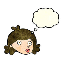 cartoon pretty face with thought bubble
