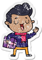 distressed sticker of a happy cartoon man