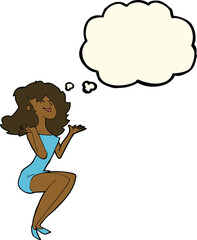cartoon attractive woman sitting with thought bubble