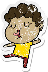 distressed sticker of a cartoon man singing