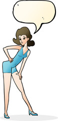 cartoon model woman posing with speech bubble