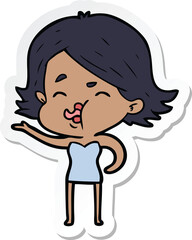 sticker of a cartoon girl pulling face