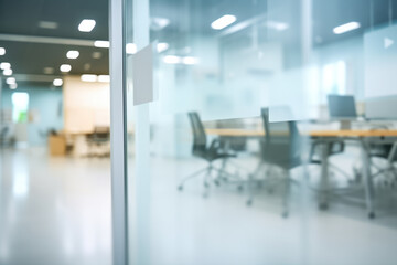 A blurred background featuring a conference room with brightly colored chairs. Perfect for business, meetings, and corporate settings.
