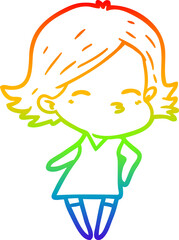 rainbow gradient line drawing of a cartoon woman