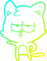 cold gradient line drawing of a bored cartoon cat