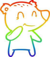 rainbow gradient line drawing of a smiling polar bear cartoon