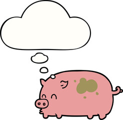 cute cartoon pig with thought bubble