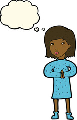 cartoon calm woman with thought bubble