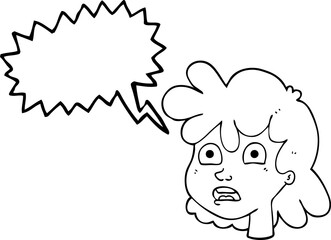 freehand drawn speech bubble cartoon female face