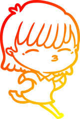 warm gradient line drawing of a cartoon woman