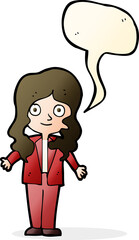 cartoon friendly business woman with speech bubble