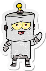 distressed sticker of a cartoon robot