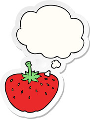 cartoon strawberry with thought bubble as a printed sticker