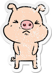 distressed sticker of a cartoon grumpy pig