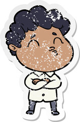 distressed sticker of a cartoon man pouting