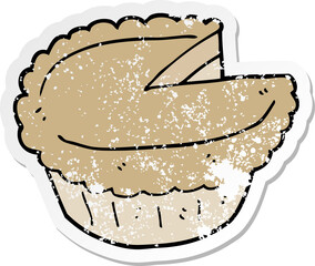 distressed sticker of a cartoon pie