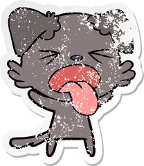 distressed sticker of a cartoon disgusted dog