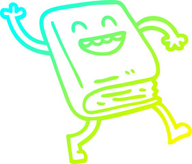 cold gradient line drawing of a cartoon dancing book