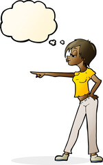 cartoon woman pointing with thought bubble