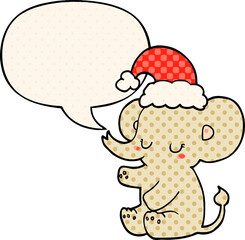 cute christmas elephant with speech bubble in comic book style