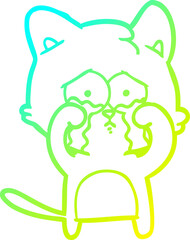 cold gradient line drawing of a cartoon cat