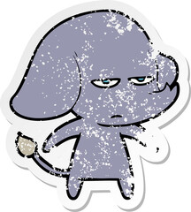 distressed sticker of a annoyed cartoon elephant