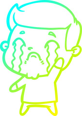 cold gradient line drawing of a cartoon man crying