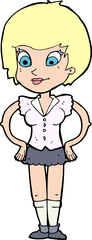 cartoon pretty woman with hands on hips