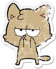 distressed sticker of a bored cartoon cat