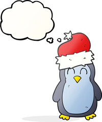 freehand drawn thought bubble cartoon penguin