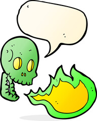 cartoon fire breathing skull with speech bubble