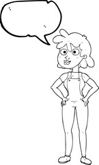 freehand drawn speech bubble cartoon farmer girl